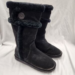 MICHAEL KORS WINTER REAL BLACK SHEARLING BIG LOGO TALL BOOTS 8M